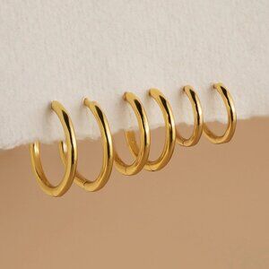 Caitlyn Minimalist Everyday Mini Bold Stacking Hoops, Set of 3, 18K Gold
